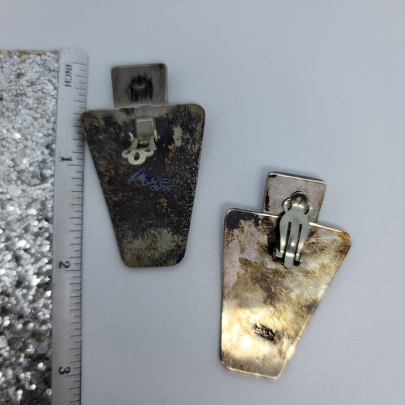 Sterling Lapis, Coral, & Onyx Earrings by Ray Tracey - Picture 2 of 3